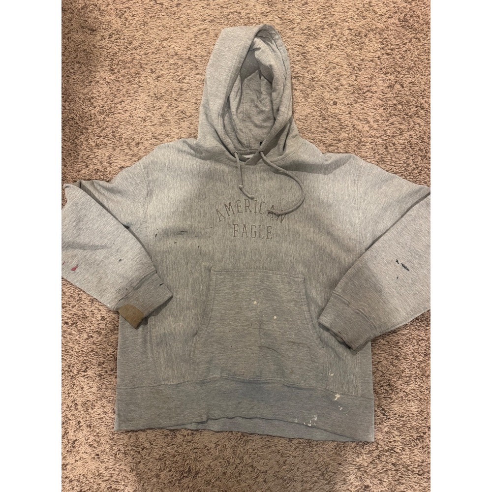 American Eagle Hoodie Size Large | Gray  | Distressed‎ Paint Splatter Grunge